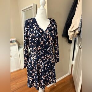 WHBM long sleeve Floral Navy blouson Dress size 4